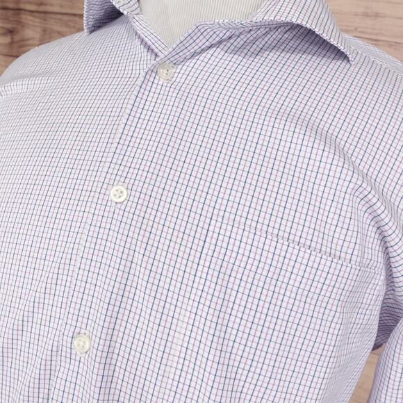 Joseph Abboud Shirt Mens 17 34/35 Purple Check Non-Iron Slim Fit Long Sleeve - Picture 2 of 7